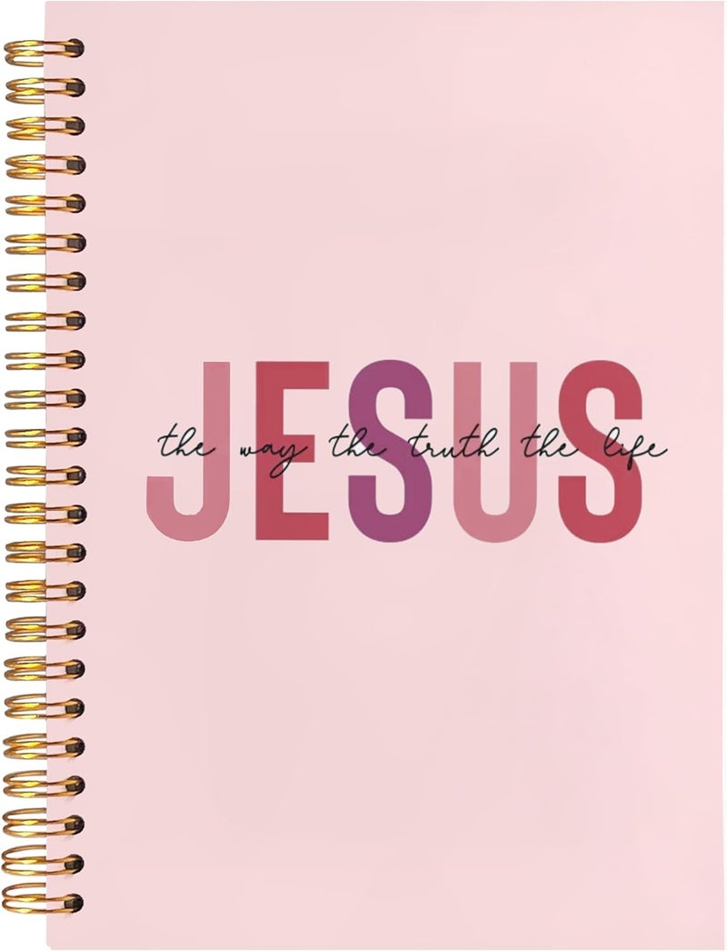 BearCake Boho Christian Notebook Journal, Christian Gifts for Women, Bible Notebooks for Note Taking, Bible Journaling Notebook, Jesus the Way the Truth the Life Hardcover Spiral Notebook 5.5x8.3 pink - Image 1